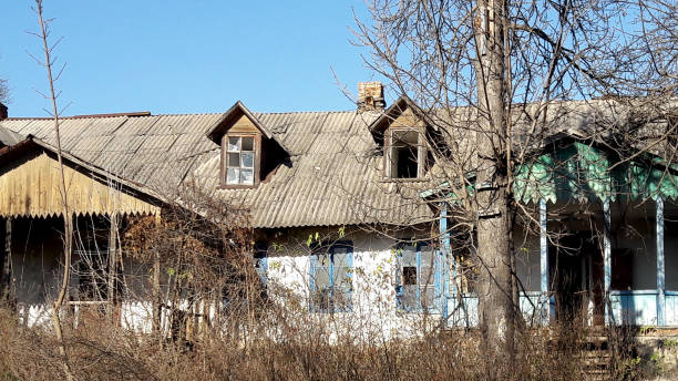 istock Old abandon building. Front facade of an abandoned building 1067110404