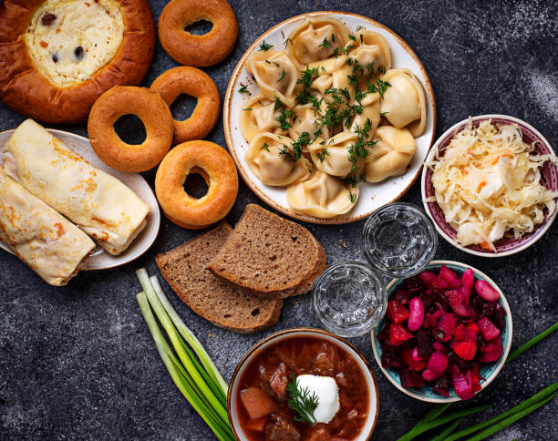 istock Traditional Russian dishes, sweets and vodka 1067113226
