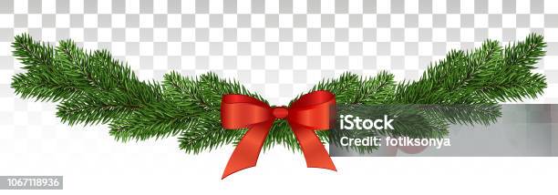 Magnificent Pine Garland With A Red Bow Christmas Design Vector Eps10 Stock Illustration - Download Image Now