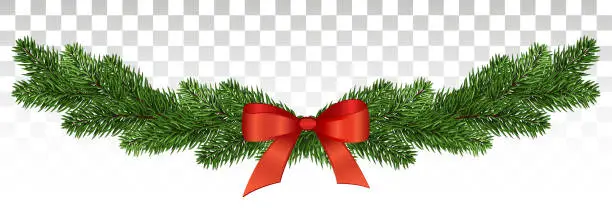 Vector illustration of Magnificent pine garland with a red bow. Christmas design. vector .eps10.