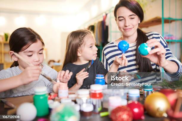 Family Making Handmade Ornaments Stock Photo - Download Image Now - Child, Craft, Workshop