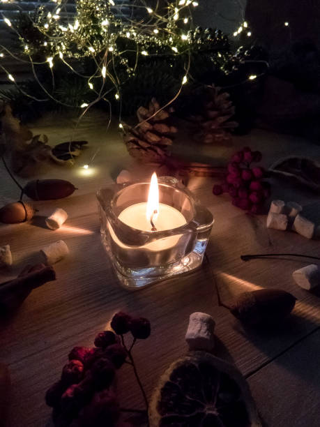 istock Dark color luxury background. Candles on black table top view. Premium horizontal design. 1067126992