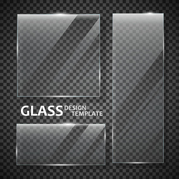 Glass plates set Glass plates set. Glass banners isolated on transparent background. Graphic concept for your design. glass material stock illustrations