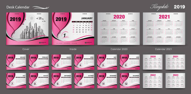 ilustrações de stock, clip art, desenhos animados e ícones de set desk calendar 2019 template design vector, calendar 2020, 2021, 2022, 2023, cover design, set of 12 months, week starts sunday, stationery design, flyer layout, printing media, blue background - november calendar pink event