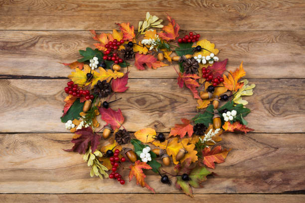 istock Fall wreath with viburnum and black berries 1067140922