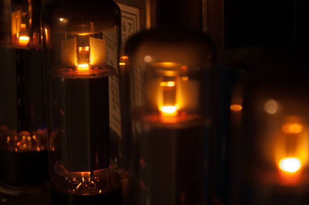 Vintage electronic vacuum tubes on white background