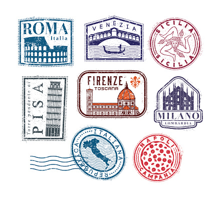 Italian Cities and Regions grunge travel rubber stamps