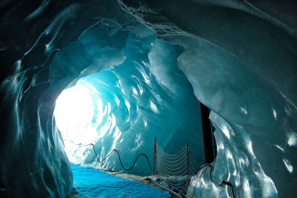 Montenvers Ice Cave on the Sea of Ice Glacier - Mont Blanc, Chamonix, French Alps stock photo