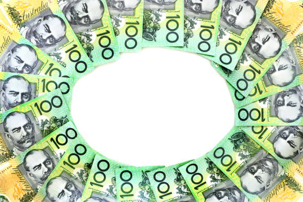 istock Frame circle of 100 dollar Australian notes group on white background have copy space for put text 1067165160