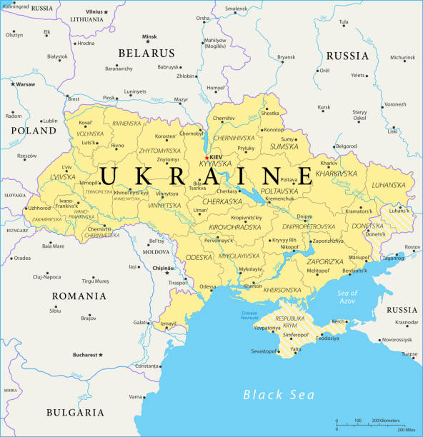 ilustrações de stock, clip art, desenhos animados e ícones de map of ukraine - vector - russia