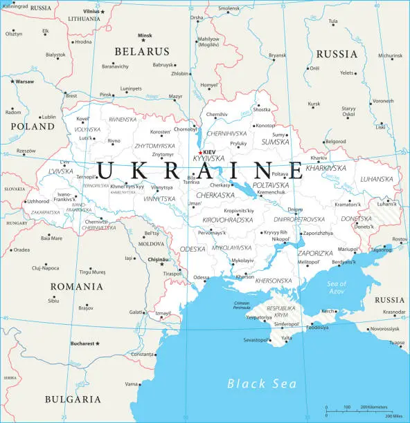 Vector illustration of Map of Ukraine - Vector