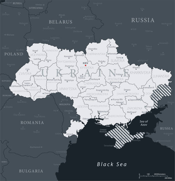19 - Ukraine - Black Gray 10 Map of Ukraine - Vector illustration eastern ukraine stock illustrations