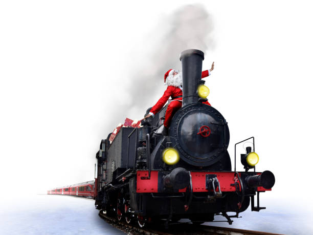 istock funny santa on vintage train 1067169088