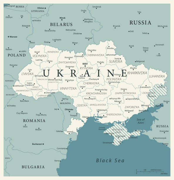 23 - Ukraine - Vintage Murena 10 Map of Ukraine - Vintage Vector illustration eastern europe stock illustrations