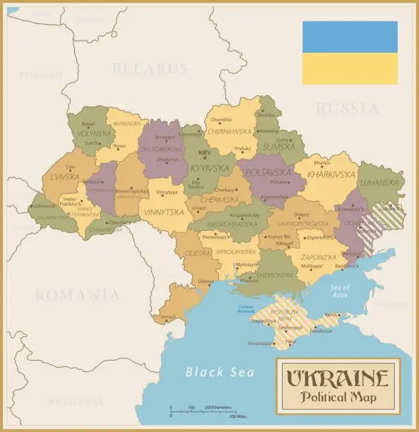 Vector illustration of Map of Ukraine - Vintage Vector