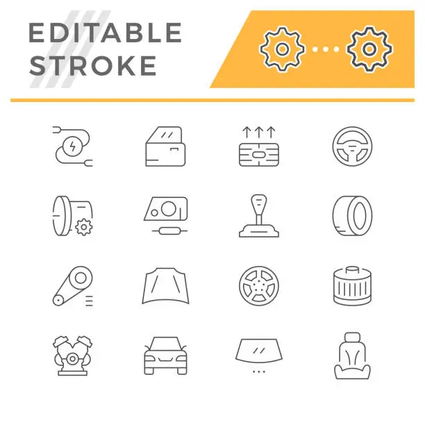 Vector illustration of Set of car related line icons