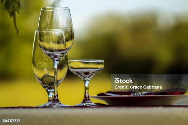 Empty Wine Glasses Stock Photo - Download Image Now - Alcohol - Drink, Wedding Reception, Arrangement