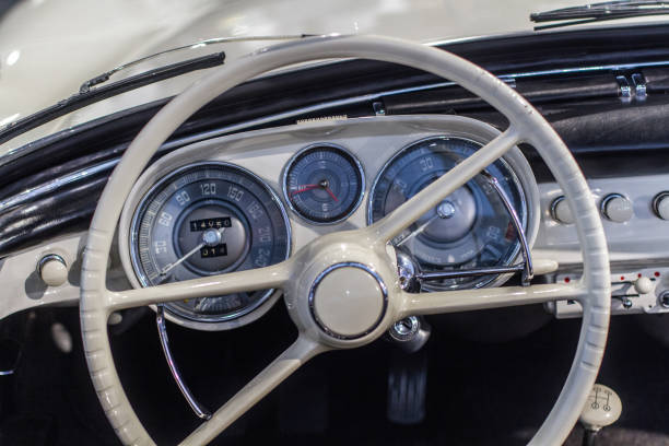 oldtimer, car, dashboard, steering wheel, ignition key,
