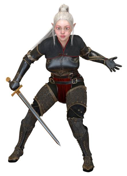 istock Woman elf warrior with sword isolated on white background 3D illustration 1067183628