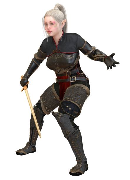 istock Woman elf warrior with sword isolated on white background 3D illustration 1067183632