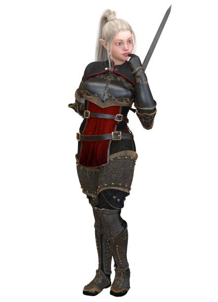 istock Woman elf warrior with sword isolated on white background 3D illustration 1067183646
