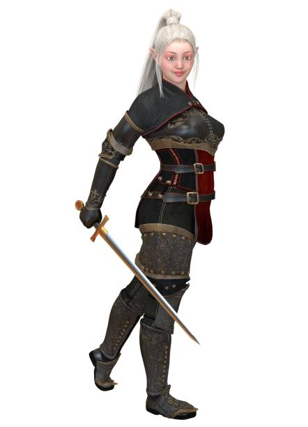 istock Woman elf warrior with sword isolated on white background 3D illustration 1067183648