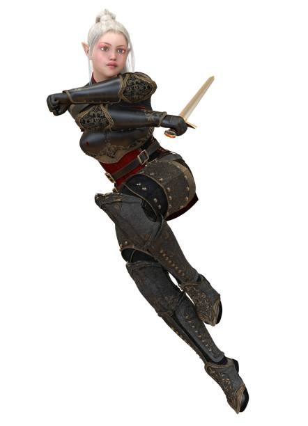 istock Woman elf warrior with sword isolated on white background 3D illustration 1067183684