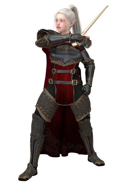 istock Woman elf warrior with sword isolated on white background 3D illustration 1067183730