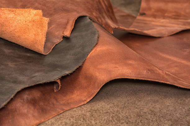 istock Texture of pieces brown leather. Natural material background 1067198260