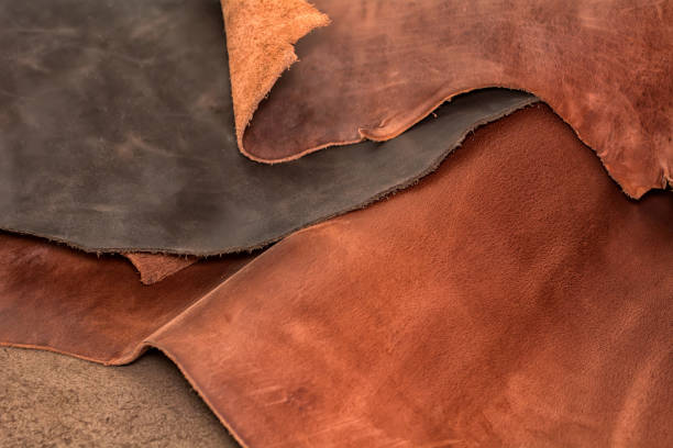 istock Texture of pieces brown leather. Natural material background 1067198284