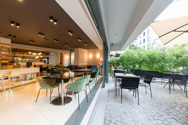 istock Modern restaurant interior in city center 1067206070
