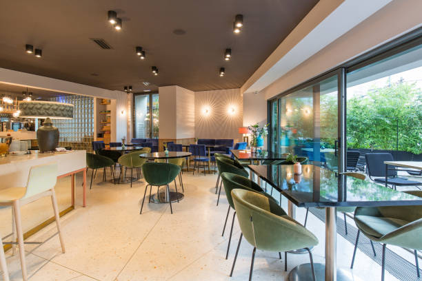 istock Modern restaurant interior in city center 1067210494