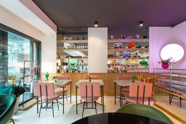 istock Modern restaurant interior in city center 1067210808
