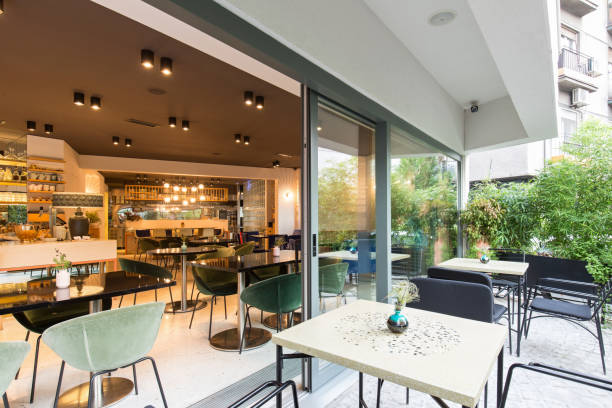 istock Modern restaurant interior in city center 1067212616