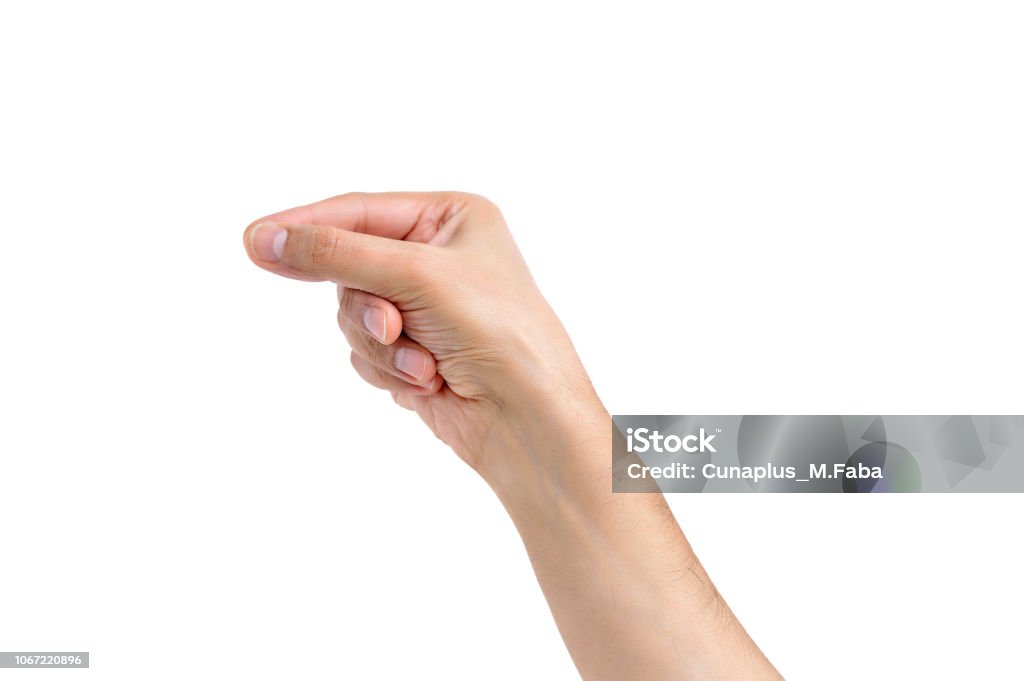 hand symbol Man hand pulling something isolated on white Hand Stock Photo