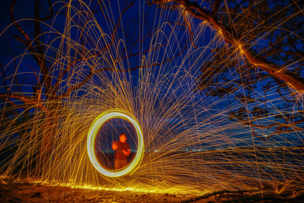 istock steel wool fire work at mangrove forest in sunset 1067265928