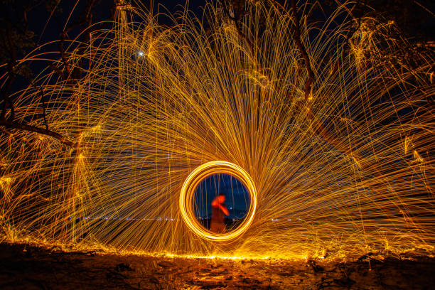 istock steel wool fire work at mangrove forest in sunset 1067266046