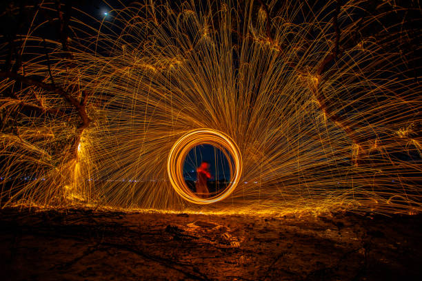 istock steel wool fire work at mangrove forest in sunset 1067267064