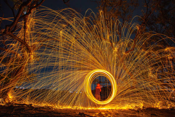 istock steel wool fire work at mangrove forest in sunset 1067267068