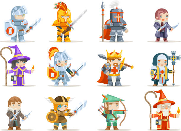 illustrations, cliparts, dessins animés et icônes de fantasy set jeu heroes rpg caractère vecteur icônes design plat vector illustration - fairy costume