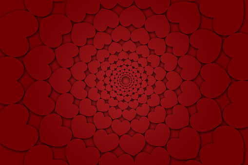 Beautiful Red Hearts Background In Radial Pattern