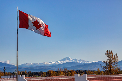 Canadian Flag with Mt. Baker in the background