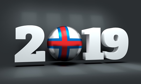 2019 Happy New Year Background for seasonal greetings card or Christmas themed invitations. Flag of the Faroe. 3D rendering