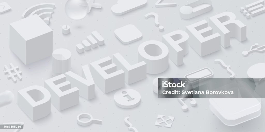 Grey 3d Developer Background With Web Symbols Stock Illustration ...