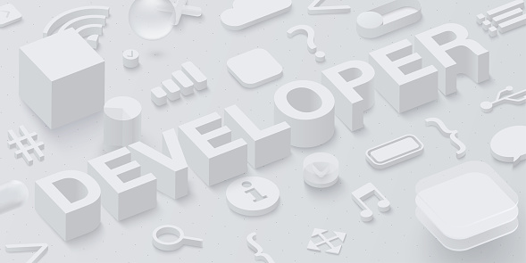 Grey 3d Developer Background With Web Symbols Stock Illustration ...