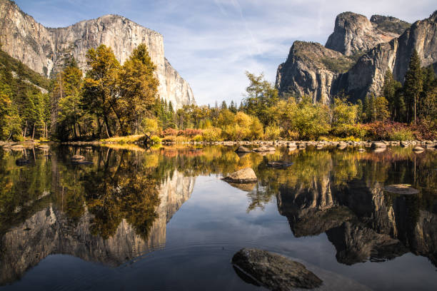 istock Yosemite Valley River Perfect Mirror Reflection in Autumn 1067305432