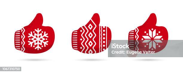 Thumbs Up In Christmas Mittens Vector Icons Like Signs Santa Claus Like Icon Vector Stock Illustration - Download Image Now