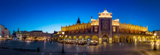istock Krakow Main Market Square by late blue hour (panoramic) 1067320172