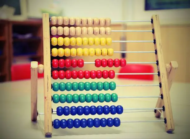 wooden abacus in the classroom with vintage effect