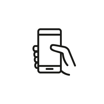Phone in hand line icon. Mobile, technology, modern. Mobile concept. Vector illustration can be used for topics like technology, modern lifestyle, digital